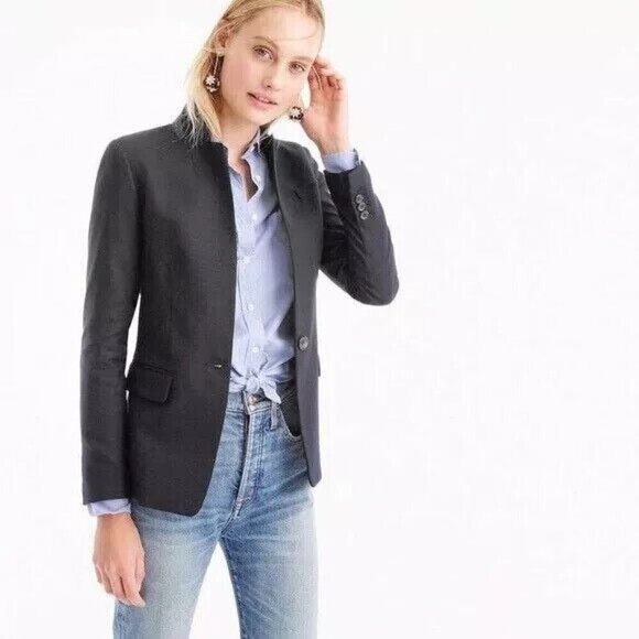 *J. CREW Wool Stretch Classic Preppy Polished Blazer Jacket 1 Button Black  2 - Picture 2 of 8